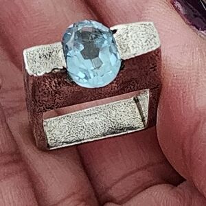 BRUTALIST HANDMADE AQUAMARINE SQUARE RING MADE WITH STERLING SILVER SZ 6